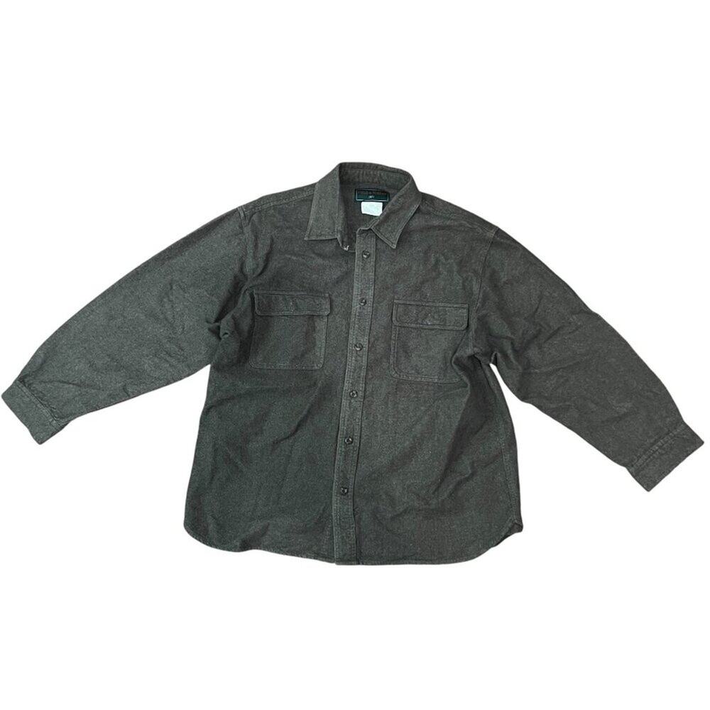 Field & Stream Heavy Cotton Button Front Shirt Green Mens Large